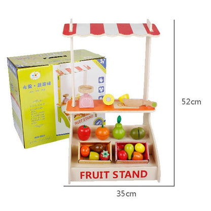Wooden Fruit Stand Cutting Playset with Weighing Scale, Crates & Cuttable Fruits – Pretend Play Grocery Toy for Kids