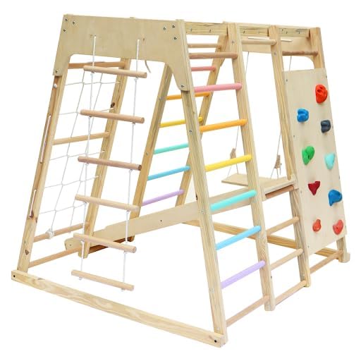 Curious Cub Jungle Gym for Kids Indoor, 7-in-1 Swing Slide & Climb