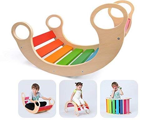Wooden Rainbow Rocker – Multi-Purpose Climbing Arch, Balance Board, Rocking Chair & Play Table for Kids