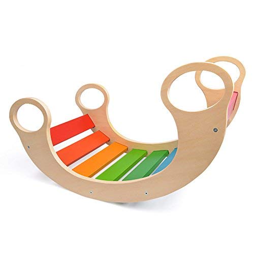 Wooden Rainbow Rocker – Multi-Purpose Climbing Arch, Balance Board, Rocking Chair & Play Table for Kids