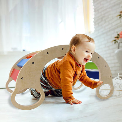 Wooden Rainbow Rocker – Multi-Purpose Climbing Arch, Balance Board, Rocking Chair & Play Table for Kids