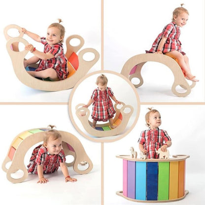 Wooden Rainbow Rocker – Multi-Purpose Climbing Arch, Balance Board, Rocking Chair & Play Table for Kids