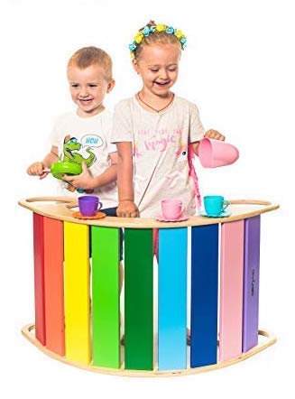 Wooden Rainbow Rocker – Multi-Purpose Climbing Arch, Balance Board, Rocking Chair & Play Table for Kids