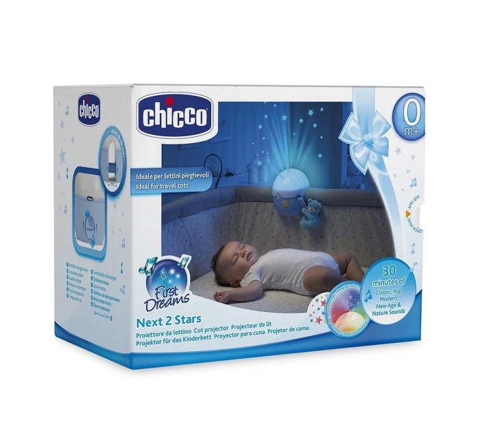 Chicco First Dreams Next2Stars Cot Projector with Music & Plush Toy for Newborn Baby