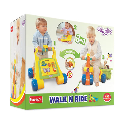 Giggles Funskool Walk N Drive, 3in1 Fun & Development Activity Toy for Babies, Encourage Walking, Improve Balance & Coordination, Stimulate Senses