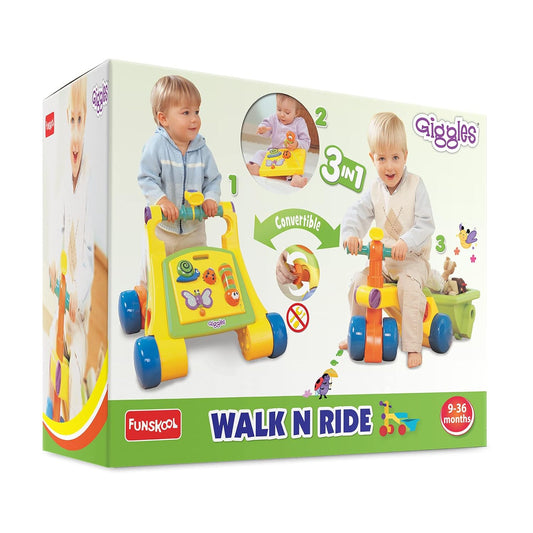 Giggles Funskool Walk N Drive, 3in1 Fun & Development Activity Toy for Babies, Encourage Walking, Improve Balance & Coordination, Stimulate Senses