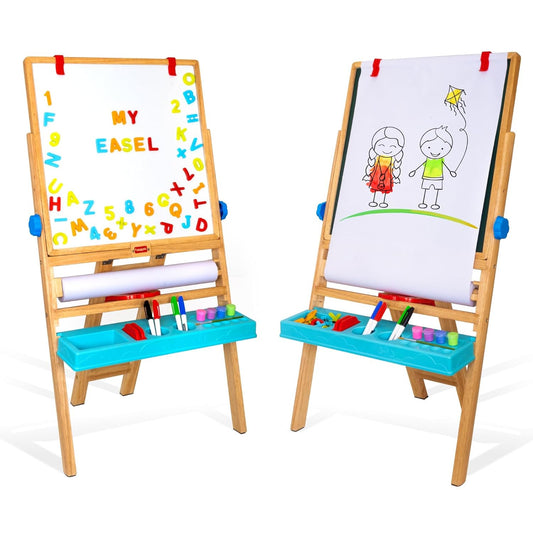 Giggles Funskool My First Easel, 4in1 Double Sided Wooden Magnetic Board with Alphabets & Numbers