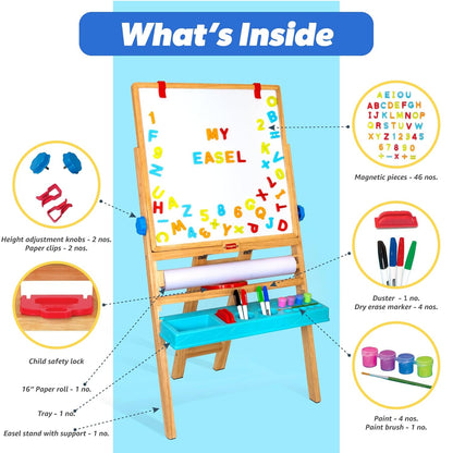 Giggles Funskool My First Easel, 4in1 Double Sided Wooden Magnetic Board with Alphabets & Numbers