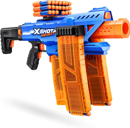 XSHOT Insanity Motorized Clip Mania Dart Blaster with 48 Darts - Air Pocket Technology, Auto Feeding Belt, Tripod & Scope
