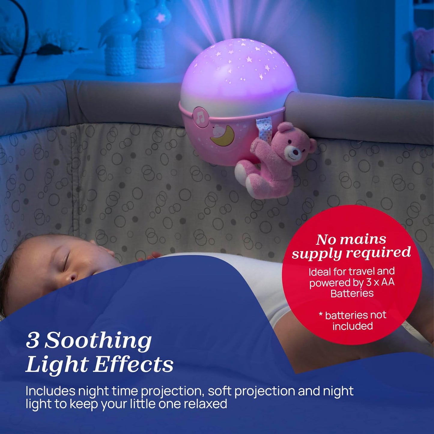 Chicco First Dreams Next2Stars Cot Projector with Music & Plush Toy for Newborn Baby