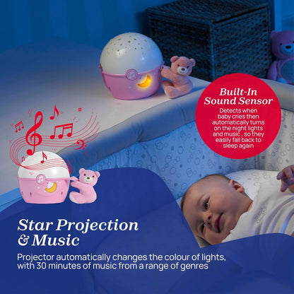 Chicco First Dreams Next2Stars Cot Projector with Music & Plush Toy for Newborn Baby