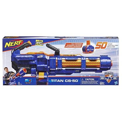 Nerf Elite Titan CS-50 Toy Blaster, Fully Motorized, 50-Dart Drum
