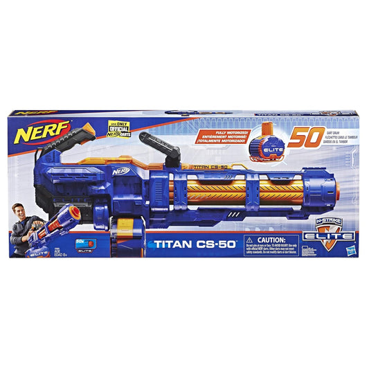 Nerf Elite Titan CS-50 Toy Blaster, Fully Motorized, 50-Dart Drum