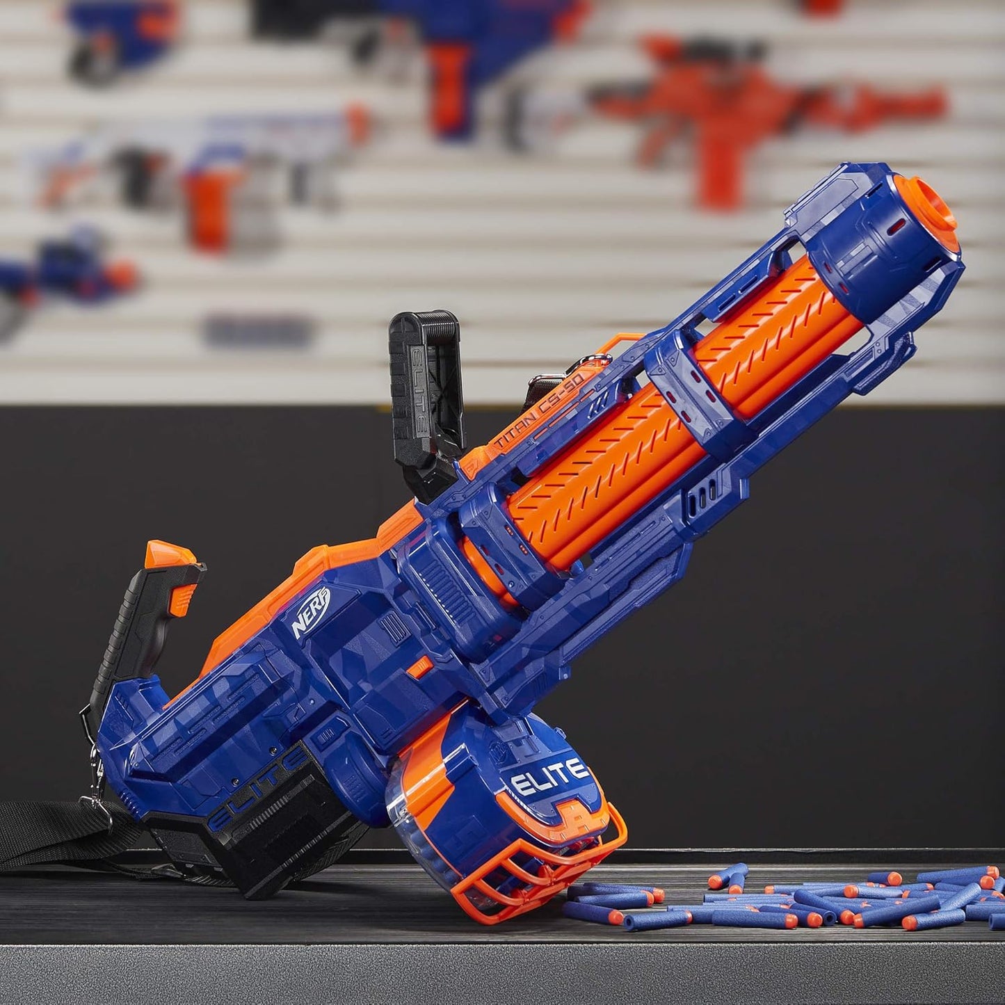 Nerf Elite Titan CS-50 Toy Blaster, Fully Motorized, 50-Dart Drum