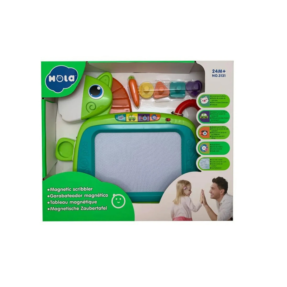 Hola Magnetic Drawing Board with Lights, Music & Shape Stampers | Kids 2 Years+