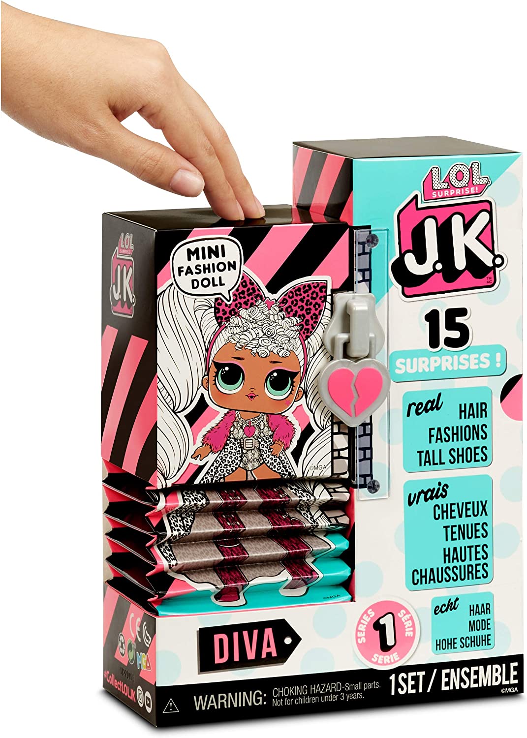 LOL Surprise JK Mini Fashion Doll Diva with 15 Surprises Including Dress Up Doll Outfits, Exclusive Doll Accessories - Gifts for Girls and Mix Match Toys for Kids