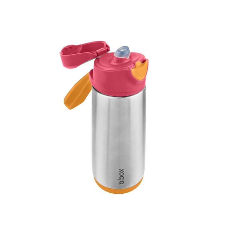 b.box Insulated Sport Spout Drink Water Bottle 500ml Strawberry Shake Pink Orange