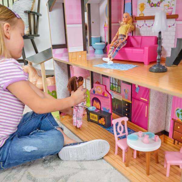 KidKraft Windmill Elevator 2-in-1 Wooden Barn & Dollhouse with Horse and Lights & Sounds, Over 3 Feet Tall