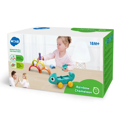 Hola Rainbow Chameleon Pull Along Toy with Montessori Rainbow Stacker | 18M+