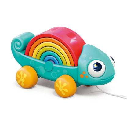 Hola Rainbow Chameleon Pull Along Toy with Montessori Rainbow Stacker | 18M+