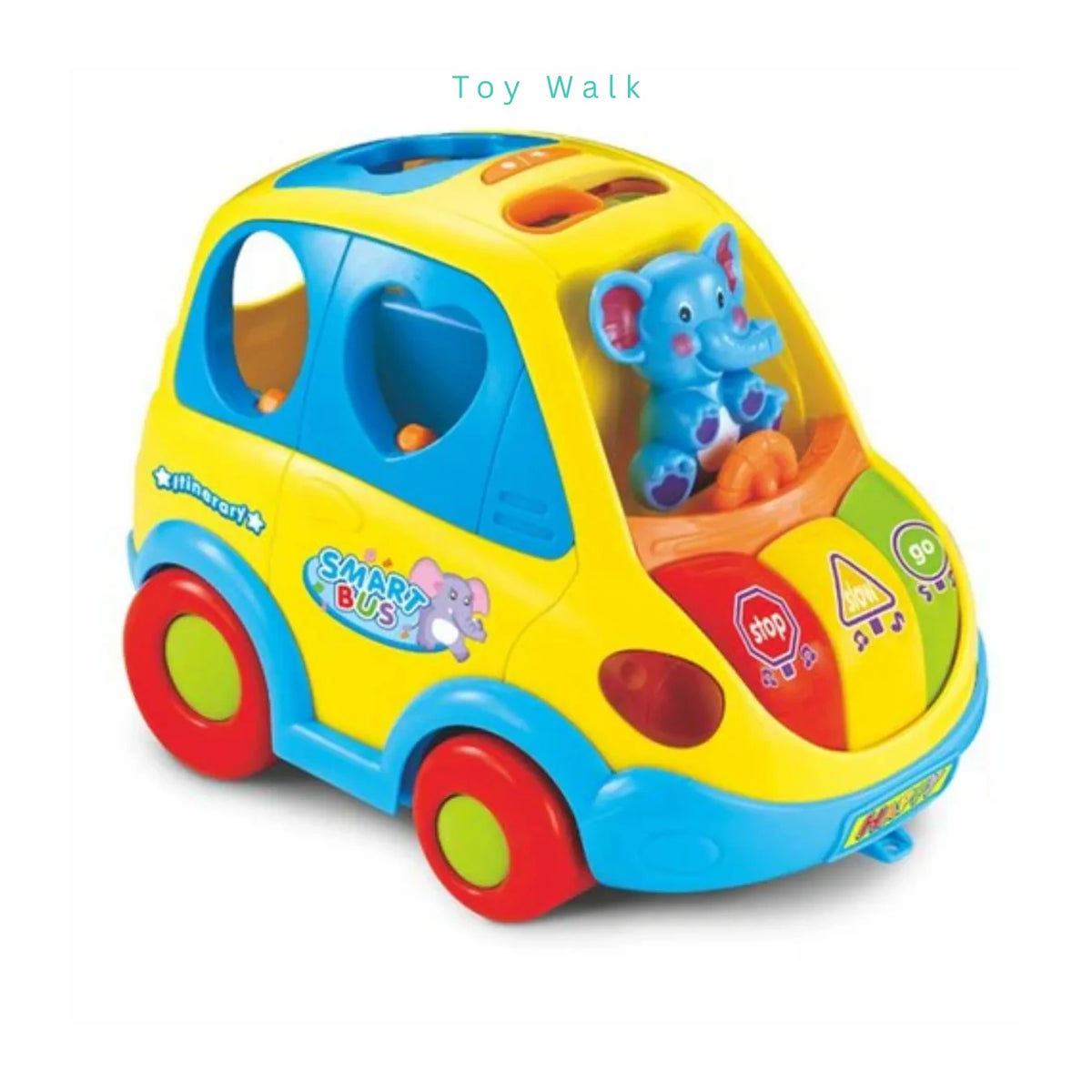 Hola Smart Bus Clever Coupe – Musical Shape Sorter Car with Lights, Moving Action, Elephant Driver & 5 Transforming Animal Blocks | Learning Toy for 18 Months+