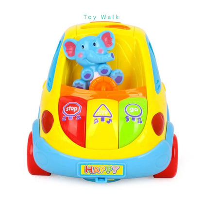Hola Smart Bus Clever Coupe – Musical Shape Sorter Car with Lights, Moving Action, Elephant Driver & 5 Transforming Animal Blocks | Learning Toy for 18 Months+