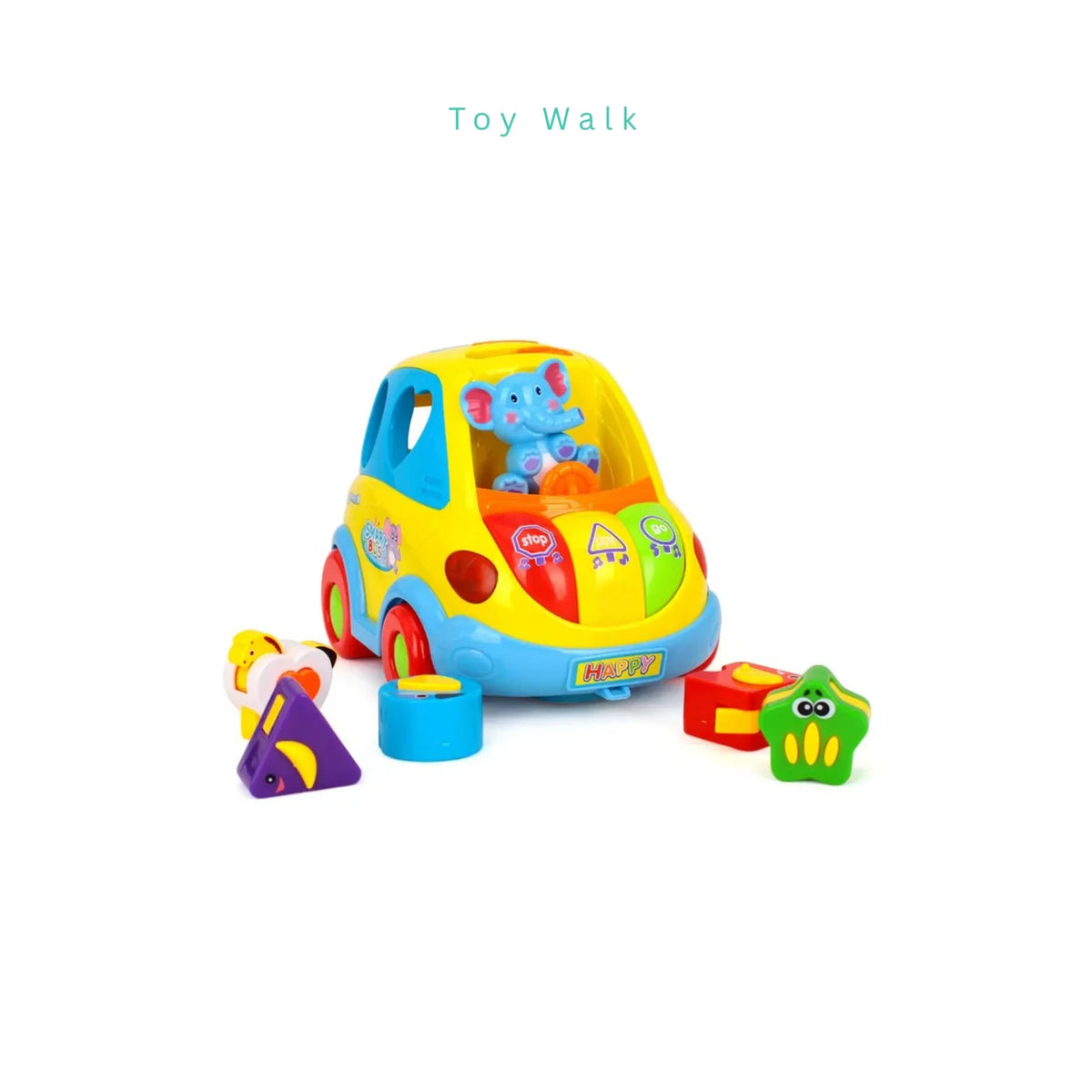 Hola Smart Bus Clever Coupe – Musical Shape Sorter Car with Lights, Moving Action, Elephant Driver & 5 Transforming Animal Blocks | Learning Toy for 18 Months+