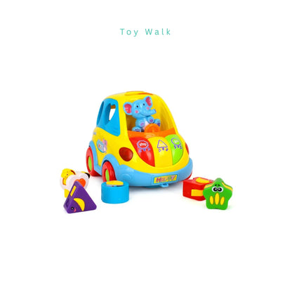 Hola Smart Bus Clever Coupe – Musical Shape Sorter Car with Lights, Moving Action, Elephant Driver & 5 Transforming Animal Blocks | Learning Toy for 18 Months+