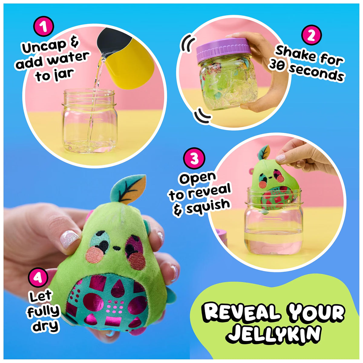 Magic Jellykins Water-Reveal Surprise Plush Jar – Squishy Sensory Collectible, Series 1 (1 of 20 Styles)