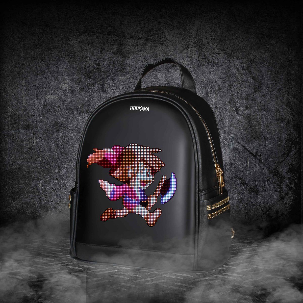 Hookaba DazzRoll Women's LED Backpack – App-Controlled 64x64 Pixel Display, 14L Studded Mini Backpack, IPX5 Water Resistant