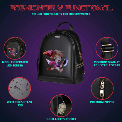 Hookaba DazzRoll Women's LED Backpack – App-Controlled 64x64 Pixel Display, 14L Studded Mini Backpack, IPX5 Water Resistant
