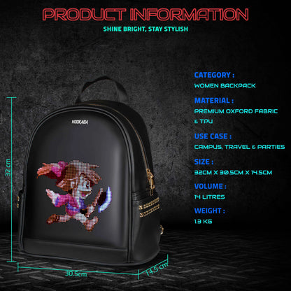 Hookaba DazzRoll Women's LED Backpack – App-Controlled 64x64 Pixel Display, 14L Studded Mini Backpack, IPX5 Water Resistant