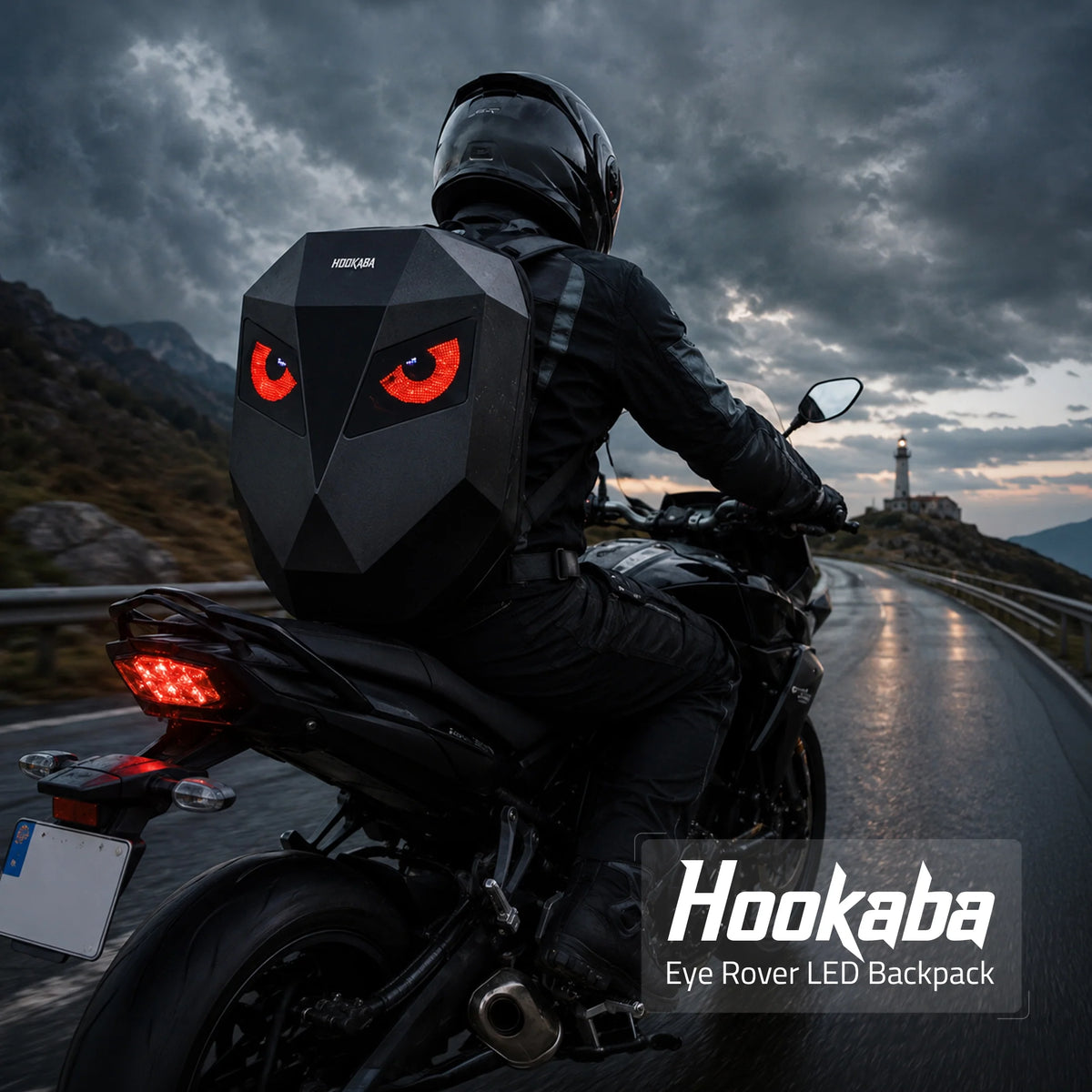 Hookaba Eye Rover LED Backpack – App-Controlled Programmable Pixel Eyes, 31L Expandable Hard Shell, IPX5 Water Resistant, Fits 15" Laptop
