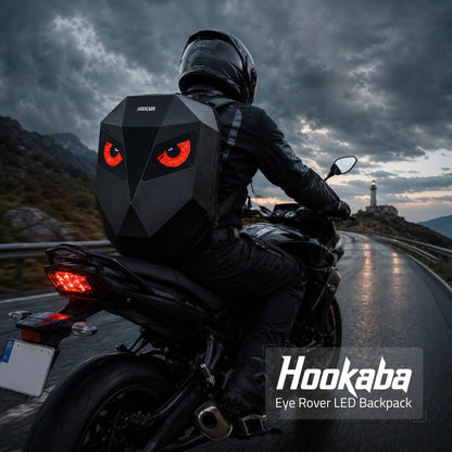 Hookaba Eye Rover LED Backpack – App-Controlled Programmable Pixel Eyes, 31L Expandable Hard Shell, IPX5 Water Resistant, Fits 15" Laptop