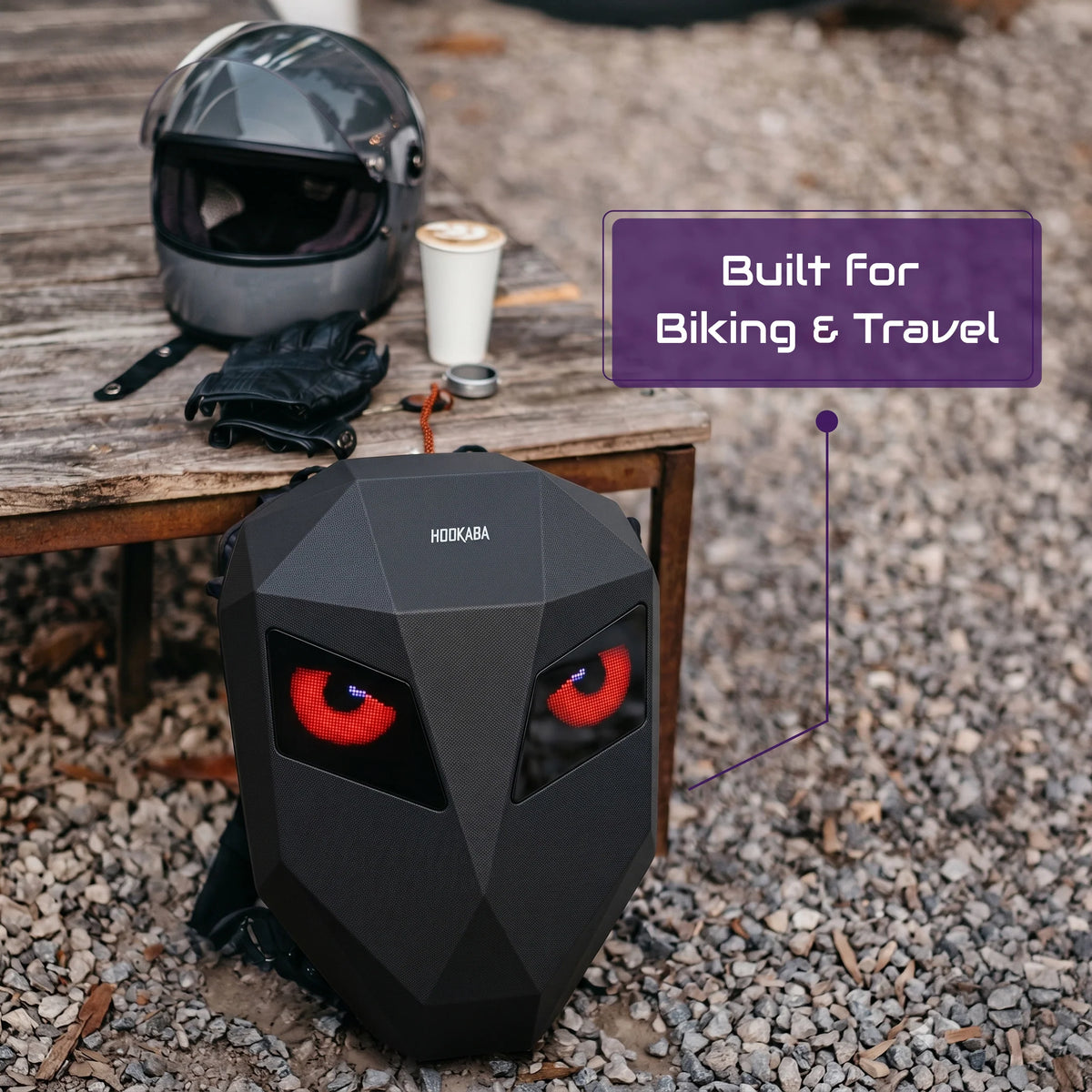 Hookaba Eye Rover LED Backpack – App-Controlled Programmable Pixel Eyes, 31L Expandable Hard Shell, IPX5 Water Resistant, Fits 15" Laptop