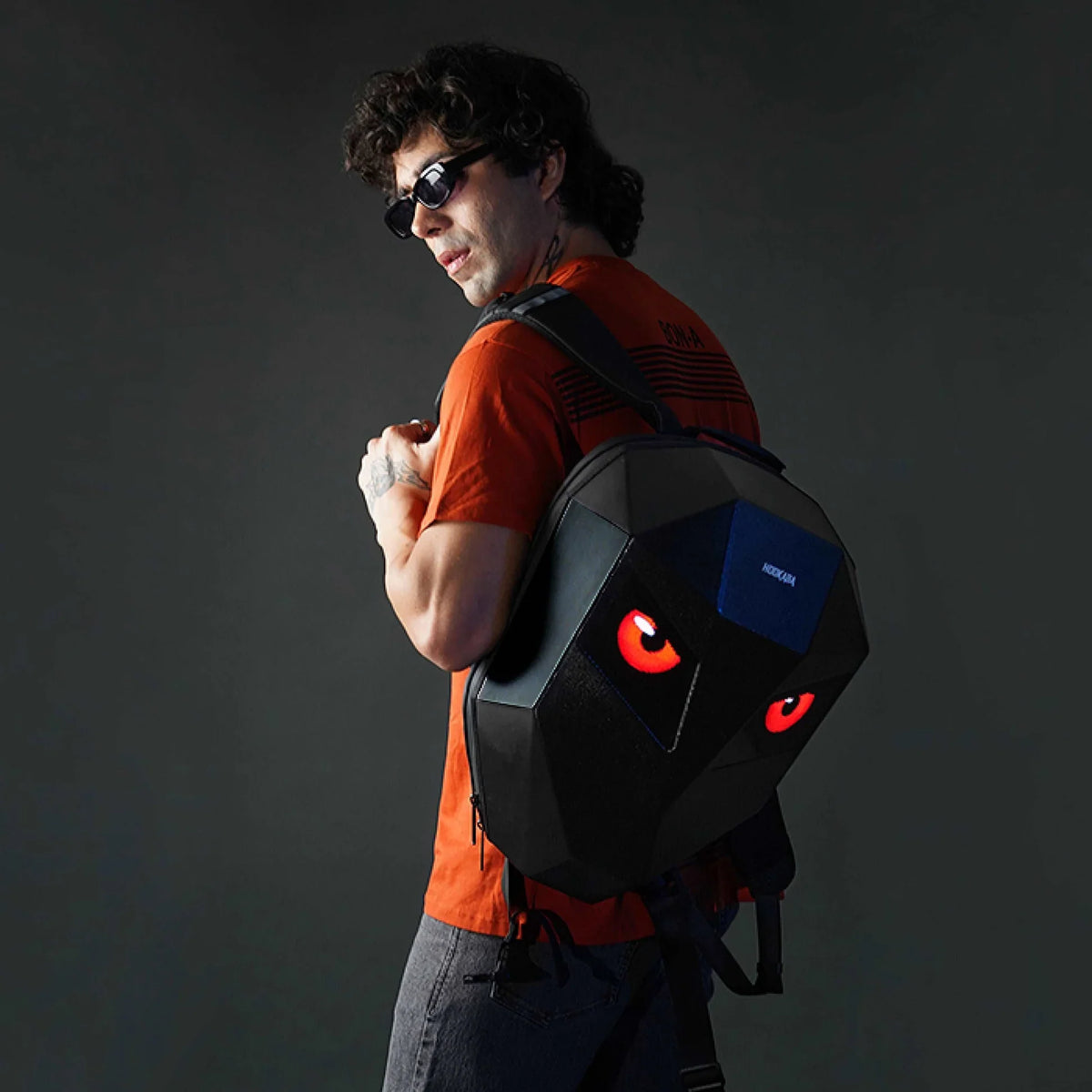 Hookaba Eye Rover LED Backpack – App-Controlled Programmable Pixel Eyes, 31L Expandable Hard Shell, IPX5 Water Resistant, Fits 15" Laptop