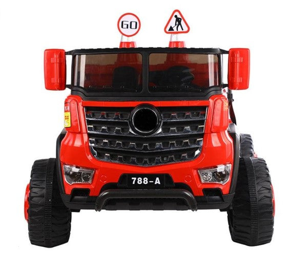 Kids Ride-On Dump Truck 4x4 with Motorised Tipping Bucket, Parent Remote, 2 Seats, LED Lights, Music & Toy Shovel