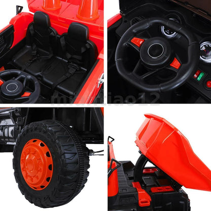 Kids Ride-On Dump Truck 4x4 with Motorised Tipping Bucket, Parent Remote, 2 Seats, LED Lights, Music & Toy Shovel