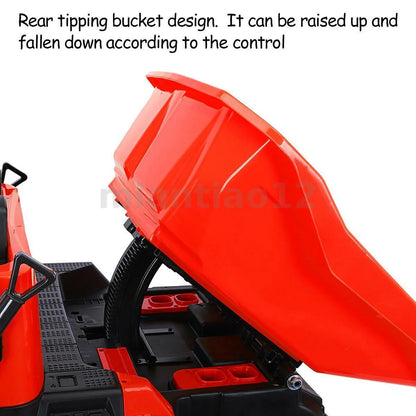 Kids Ride-On Dump Truck 4x4 with Motorised Tipping Bucket, Parent Remote, 2 Seats, LED Lights, Music & Toy Shovel