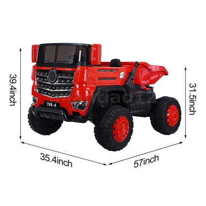 Kids Ride-On Dump Truck 4x4 with Motorised Tipping Bucket, Parent Remote, 2 Seats, LED Lights, Music & Toy Shovel