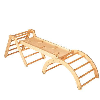 Curious Cub Pikler Triangle Set for Kids (1–6 Years) – Foldable Wooden Climbing Toy with Arch & Slide, Montessori Indoor Jungle Gym for Toddlers