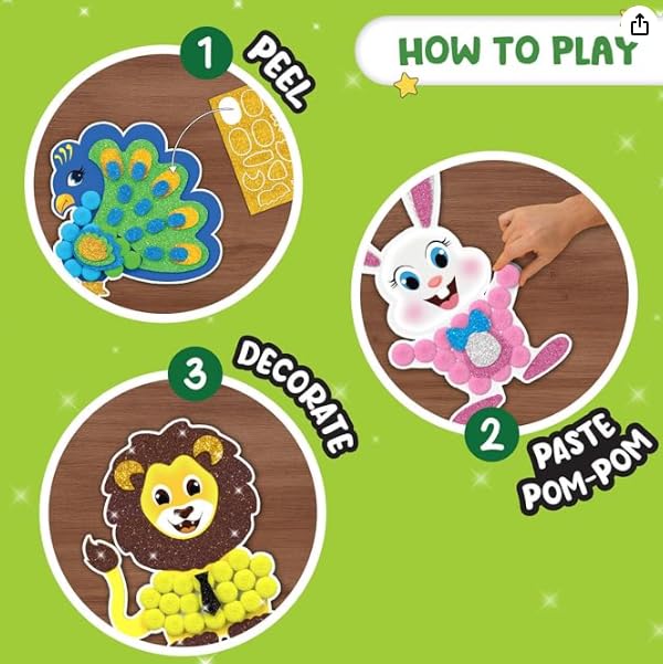 Smartivity Pom Pom Magnet Craft Kit for Kids Ages 5-10 | Adorable Animals Themed | Birthday Gift for Boys&Girls | Art&Craft Activity Kit for 5,6,7,8,9,10 Years(PACK OF 6)