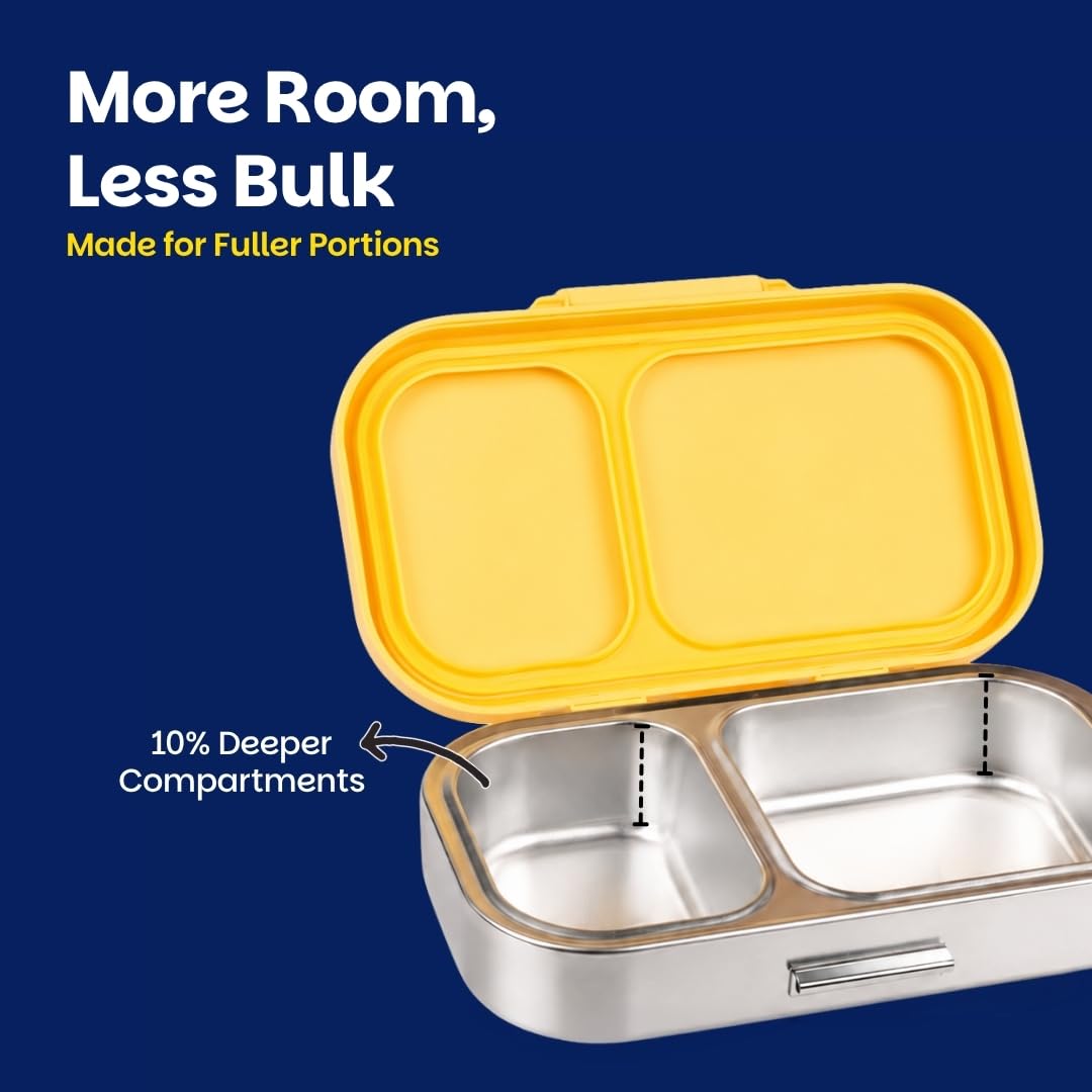 Basil Bento 3-Compartment Stainless Steel Lunch Box – Leakproof Kids & School Tiffin