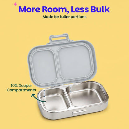 Basil Bento Ace – 2 Compartment Stainless Steel Lunch Box, 750 ml | Classic Grey