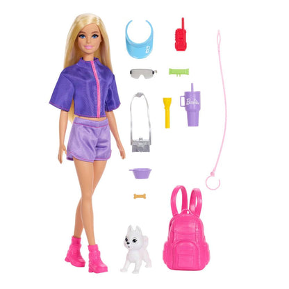Barbie “Malibu” Outdoor Adventures Fashion Doll Wearing Adventure Outfit, with 10+ Camping-Themed Accessories Including Pet Puppy JJV59