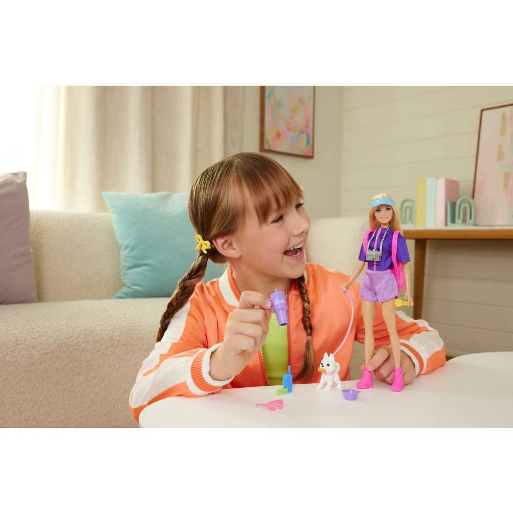 Barbie “Malibu” Outdoor Adventures Fashion Doll Wearing Adventure Outfit, with 10+ Camping-Themed Accessories Including Pet Puppy JJV59