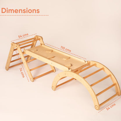 Curious Cub Pikler Triangle Set for Kids (1–6 Years) – Foldable Wooden Climbing Toy with Arch & Slide, Montessori Indoor Jungle Gym for Toddlers