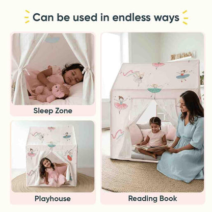 Curious Cub Kids Tent House|Baby Tent House for Kids 2-5 Years|Princess Print Play House for Children with Curtain & Easy Setup|Ideal for Screen Free Play Time,Pretend Play,Reading|Gift for Children