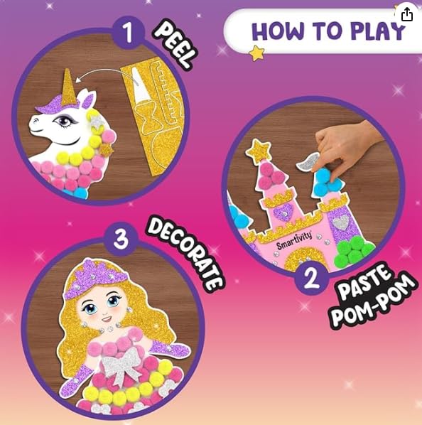 Smartivity Pom Pom Magnet Craft Kit for Kids Ages 4-10 | Princess and Unicorn Themed | Birthday Gift for Boys&Girls | Art&Craft Activity Kit for 4,5,6,7,8,9,10 Years(PACK OF 6)