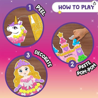 Smartivity Pom Pom Magnet Craft Kit for Kids Ages 4-10 | Princess and Unicorn Themed | Birthday Gift for Boys&Girls | Art&Craft Activity Kit for 4,5,6,7,8,9,10 Years(PACK OF 6)